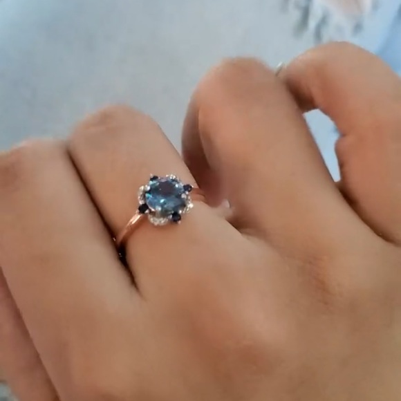 14k 925 London Blue Topaz Diamond Vintage Ring - Picture 6 of 9